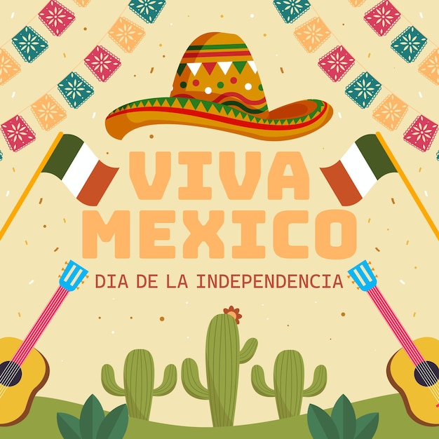 Viva Mexiko Unabhängigkeitstag Illustration in flachem Design