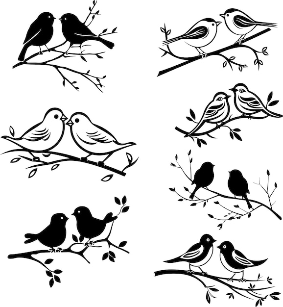 Vögel auf der Zweigsilhouette Vektor-Illustration
