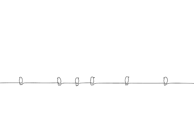 Vektor vögel auf einem draht vögel in reihe am seil durchgehende linie eins zeichnung vektorillustration einfache linie