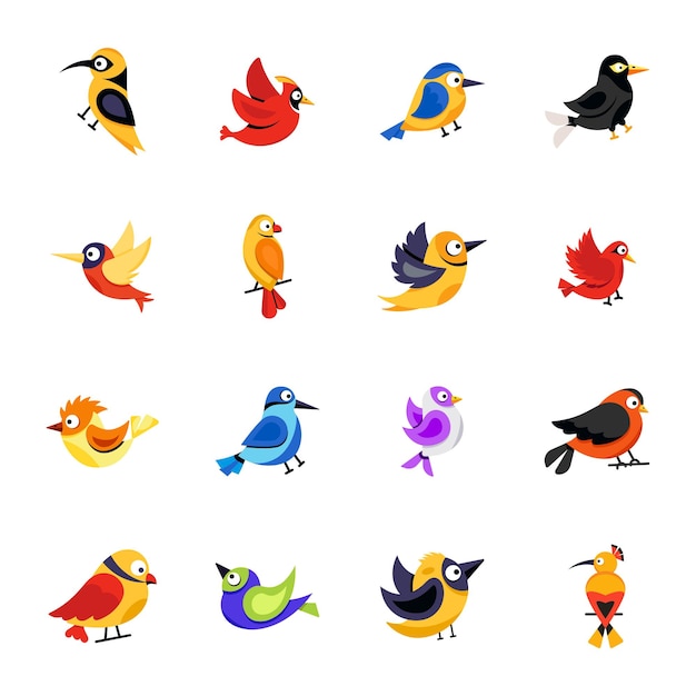 Vektor vögel und aves flache aufkleber-icons