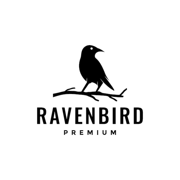 Vogel schwarzer Rabe Fokus Jagd thront Ast Himmel Wildtiere isoliert Logo Design Vektor