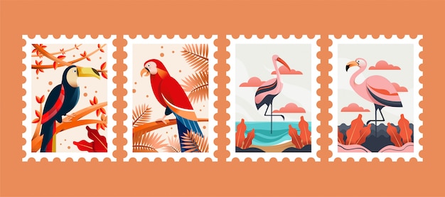 Vogel Tier Briefmarken Illustration