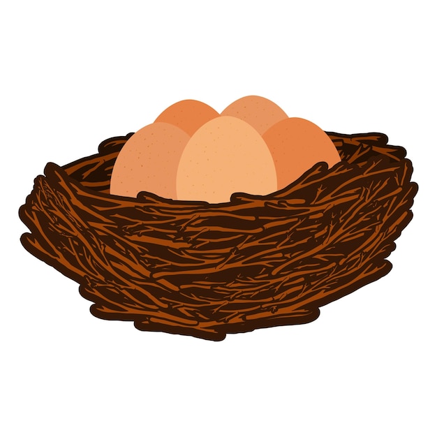 Vektor vogelnest mit eiern, vektor-cartoon-illustration