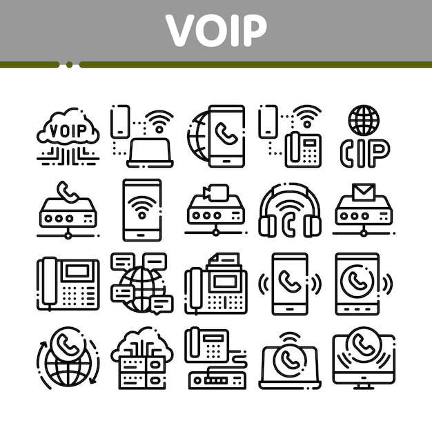 Voip-anrufsystem-sammlungs-ikonen eingestellt