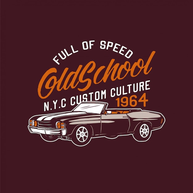 Vektor voller geschwindigkeit oldschool benutzerdefinierte kultur auto retro design illustration