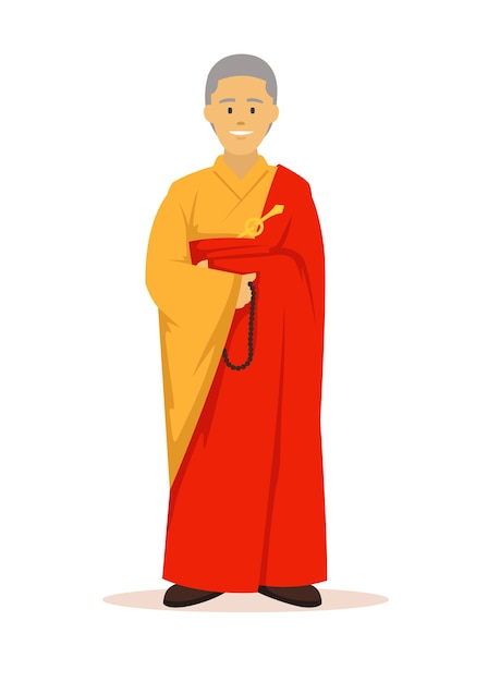 Voller körper des buddhistischen mönches mit orange roben