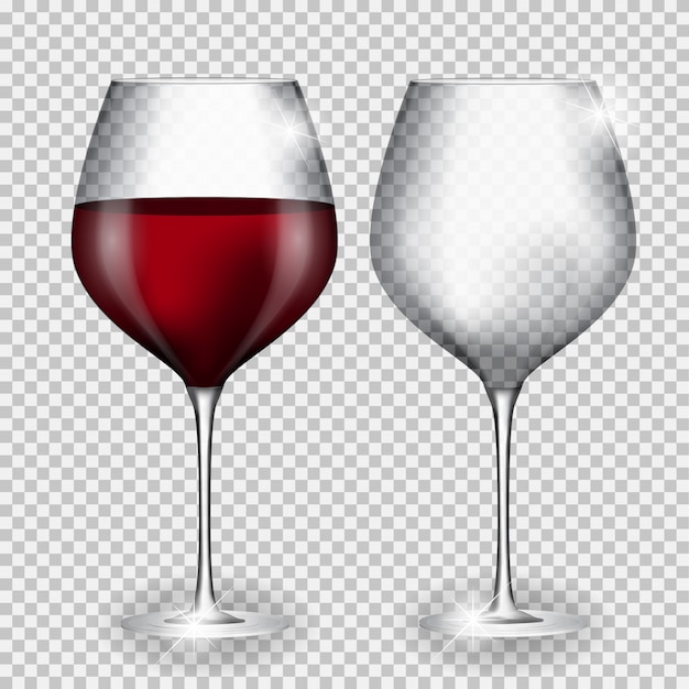 Volles und leeres Glas Wein auf transparentem Hintergrund