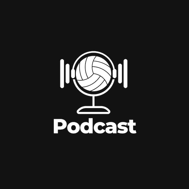 Volleyball mit kopfhörer und mikrofon logo design. geeignet für sport streaming broadcast radio