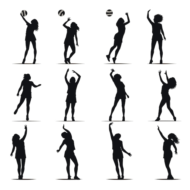 Volleyball-spieler-silhouette-set-vektor