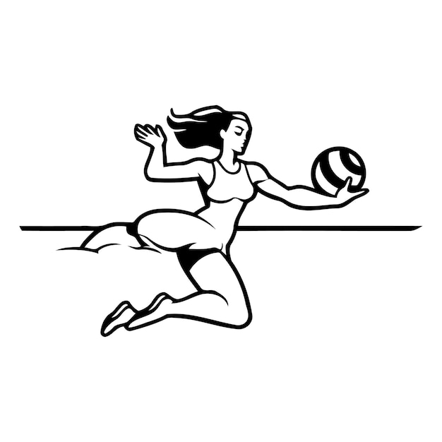 Vektor volleyballspieler am strand einer frau, die volleyball spielt