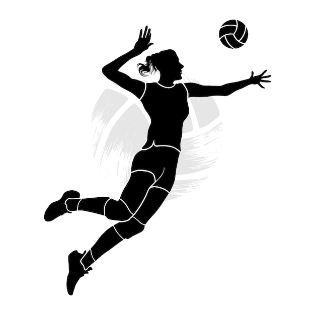 Volleyballspielerin fliegt und schlägt den ball. vektor-illustration