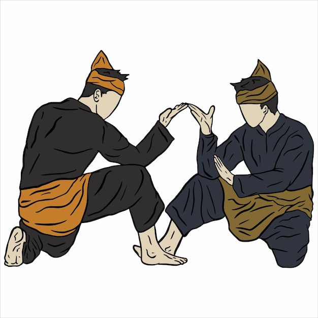 Vektor vollfarbige illustration pencak silat kämpfer aktionspose