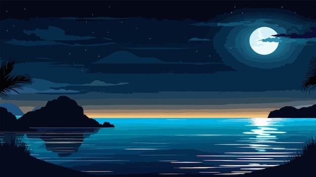 Vektor vollmond reflektiert auf wasser-vektor-illustration 2d