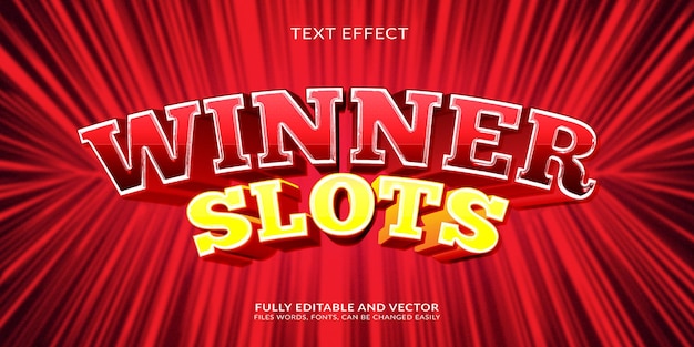 Vektor vollständig bearbeitbarer texteffekt für gewinner-slots und texteffekt im 3d-stil