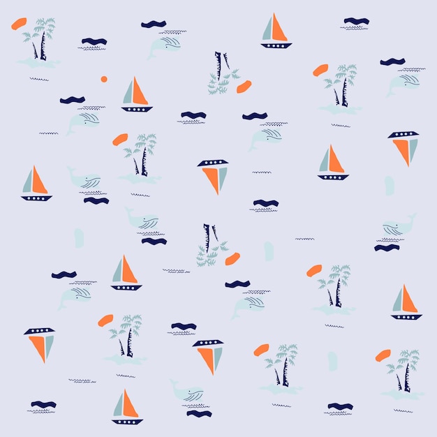 Vollständiges druckbild eines segelbootes design cartoon vektor-illustration für den druck alle medien