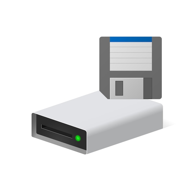 Volumetrische diskette und laufwerk für personal computer 3d-farbsymbol