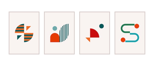 Vom bauhaus inspirierte plakate für visuelle wirkung. geometrische bauhaus-plakate als schwerpunkte in der vektorillustration der innenarchitektur