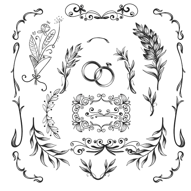 von Hand gezeichnete Hochzeitsschmuck-Sammlung Vektor-Design-Illustration
