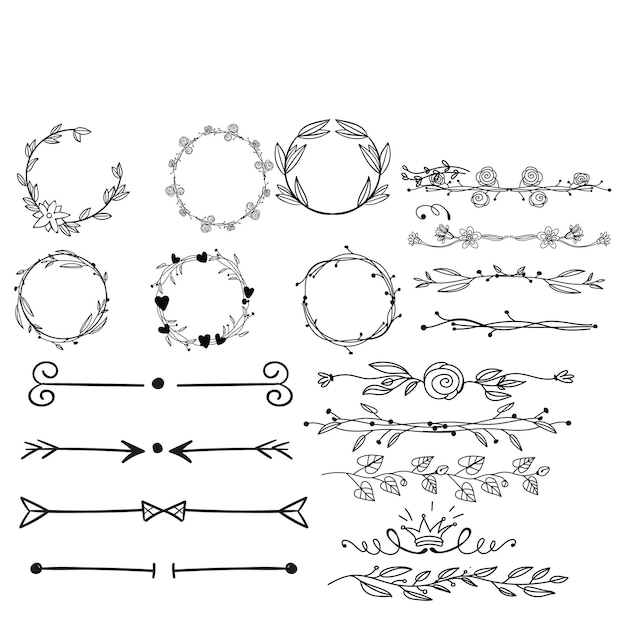 von Hand gezeichnete Hochzeitsschmuck-Sammlung Vektor-Design-Illustration