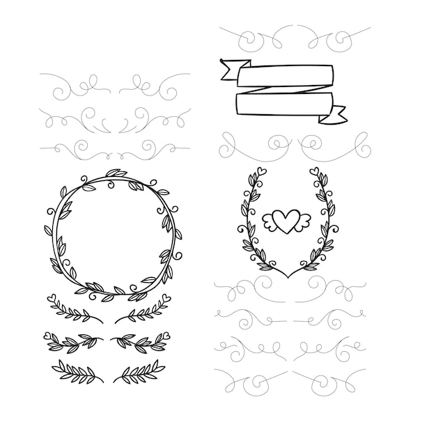 von Hand gezeichnete Hochzeitsschmuck-Sammlung Vektor-Design-Illustration