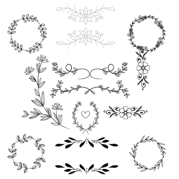 von Hand gezeichnete Hochzeitsschmuck-Sammlung Vektor-Design-Illustration