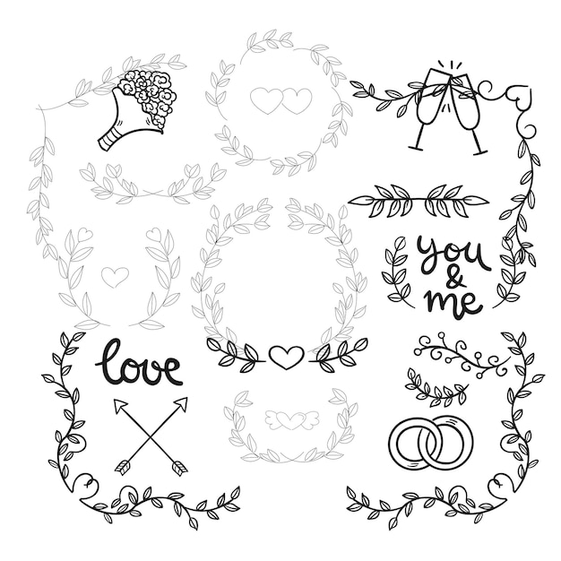 von Hand gezeichnete Hochzeitsschmuck-Sammlung Vektor-Design-Illustration