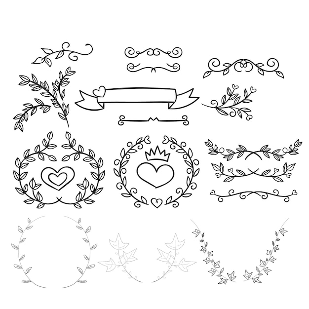 von Hand gezeichnete Hochzeitsschmuck-Sammlung Vektor-Design-Illustration