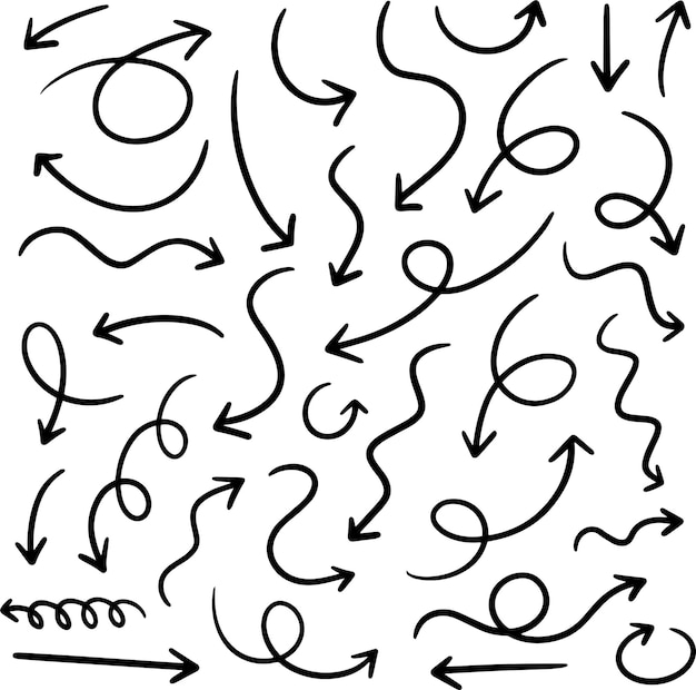 von Hand gezeichnete Pfeile lockig