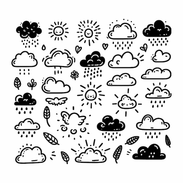 von Hand gezeichnete Vektor-Wolken-Symbole