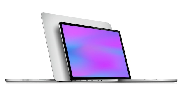 Vektor vorder- und rückseite eines laptops mit hintergrundbildschirm