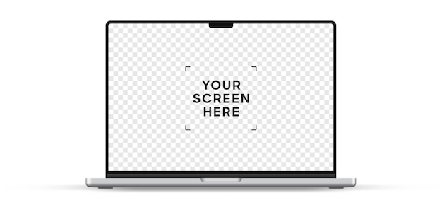 Vorderansicht des 3D-Laptopmodells isoliert auf weißem Hintergrund. Notebook-Gerät für die UI-UX-App-Präsentation