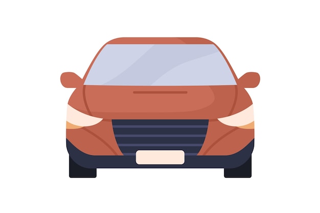 Vorderansicht des Autos. Radauto, Straßenkraftverkehr. Modernes abstraktes Automobil mit Fenstern, Gläsern. Flache Vektorillustration der Limousine lokalisiert auf weißem Hintergrund.
