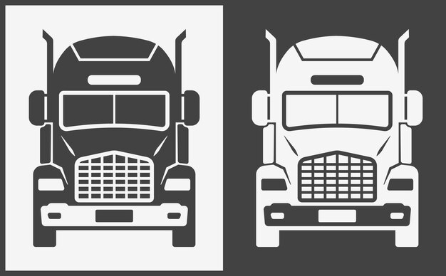 Vektor vorderansicht des lkw-symbols schwarz auf weißem hintergrund vektorillustration