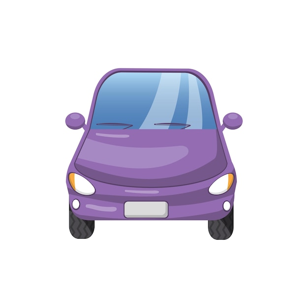 Vorderansicht des retro- violetten autos autoversicherungskonzeptkarikatur-vektorillustration auf einem weißen hintergrund