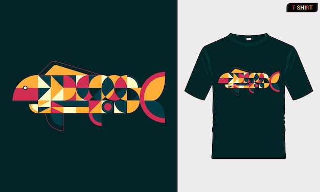 Vektor vorderseite des t-shirts mit geometrischer fischillustration