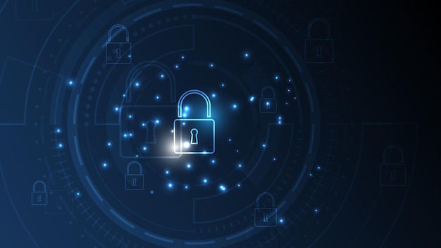 Vorhängeschloss-Sicherheits-Cyber-Digitalkonzept Abstrakter Technologiehintergrund schützt Systeminnovation