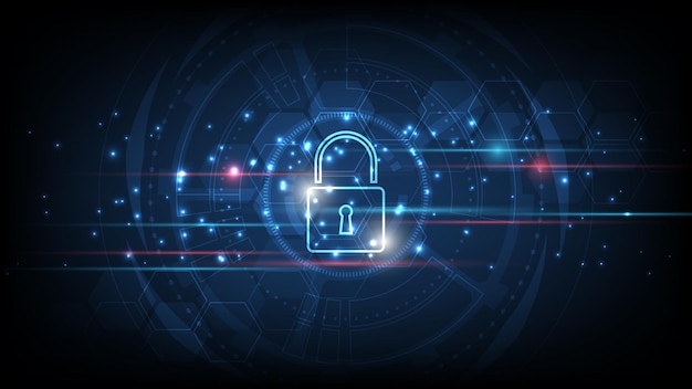 Vorhängeschloss-Sicherheits-Cyber-Digitalkonzept Abstrakter Technologiehintergrund schützt Systeminnovation