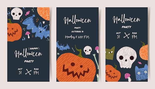 Vorlage auf dunklem hintergrund. vektordesign. set-design für soziale medien. halloween-abbildung.