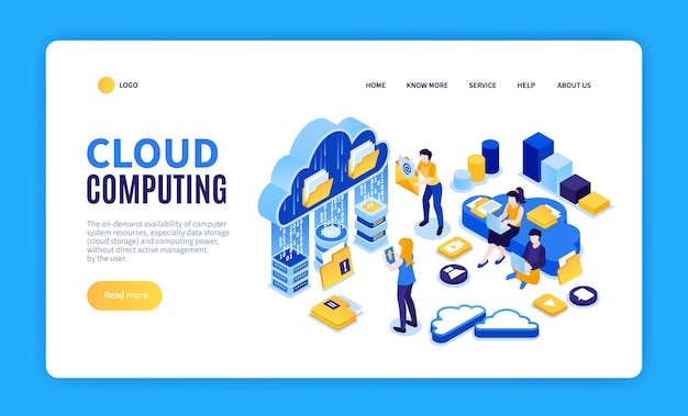 Vorlage der Landungsseite für Cloud-Computing-Dienste im isometrischen Stil