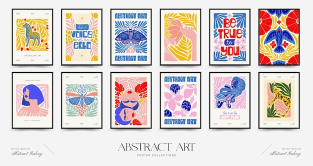 Vorlage für abstrakte Kunstplakate Moderner, trendiger Matisse-Minimalstil Rosa, blaue, gelbe Farben