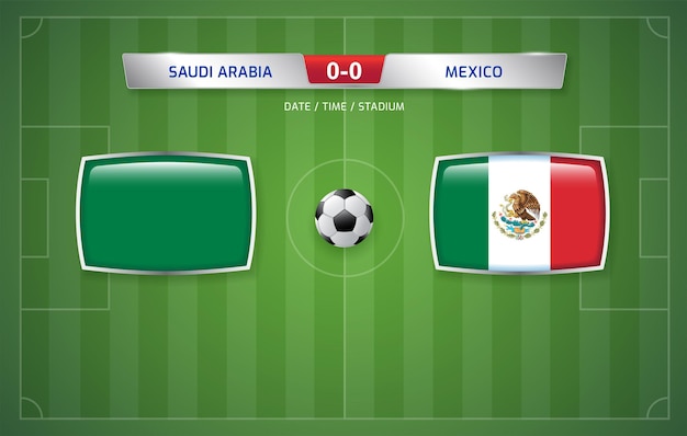 Vektor vorlage für anzeigetafeln zwischen saudi-arabien und mexiko für das sportfußballturnier 2022