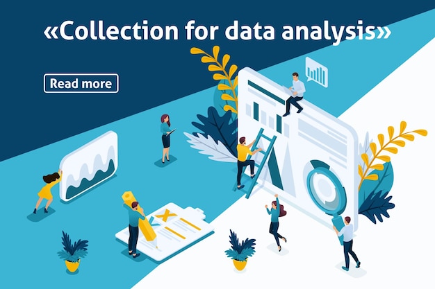 Vorlage für das Design des Artikels Banner, Isometrie das Konzept Sammlung für die Datenanalyse. Leicht zu bearbeiten und anpassen.