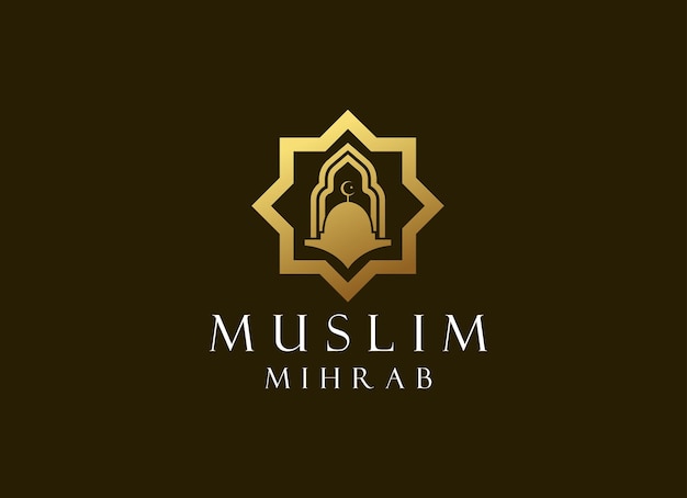 Vektor vorlage für das islamische logo designvorlage für das logo des muslimischen kuppelpalastes luxuriöser goldener turm mit kuppelmoschee