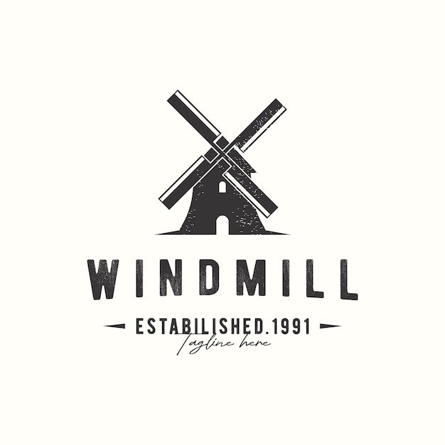 Vorlage für das Logo einer hochwertigen retro-Vintage-Windmühle für die Landwirtschaft