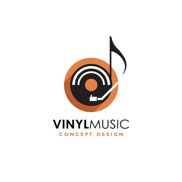 Vektor vorlage für das musiklogo vektordesign für musiknote und schallplatte plattenspieler-illustration