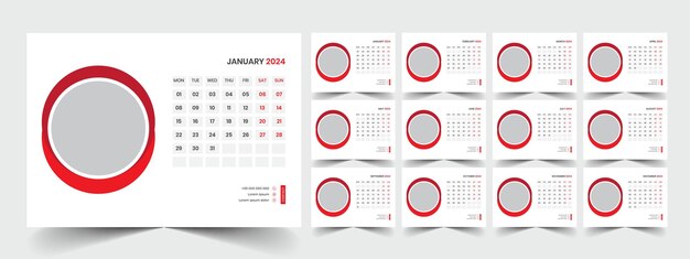 Vektor vorlage für den schreibtischkalender 2024