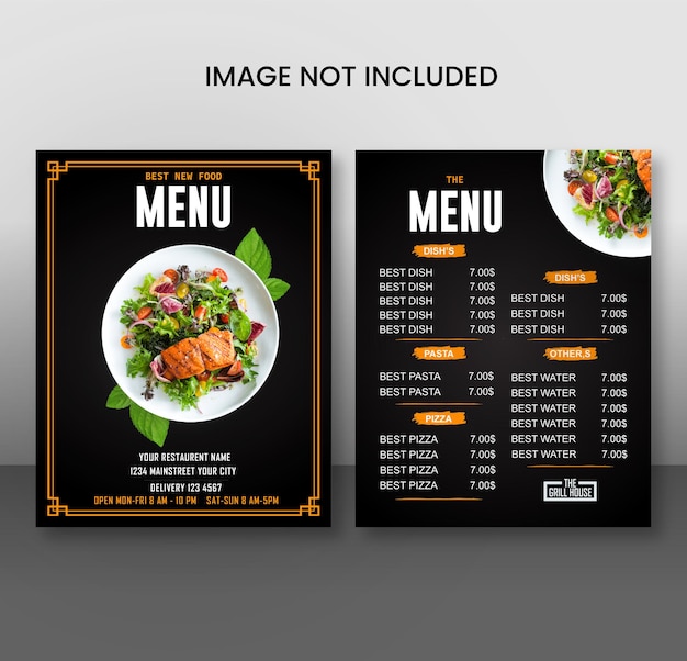 Vorlage für die Gestaltung der Speisekarte eines Restaurants