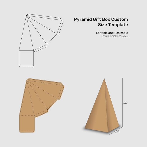 Vorlage für eine benutzerdefinierte Größe der Pyramiden-Geschenkkiste