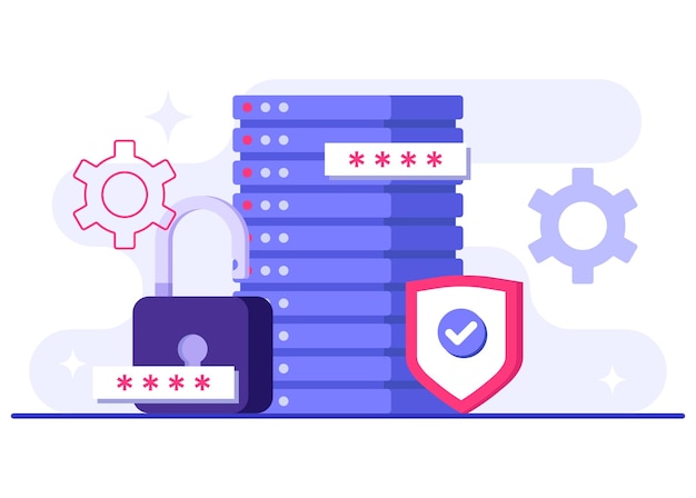 Vorlage für eine flache Vektorillustration zum Datenschutz Cybersicherheit Netzwerksicherheit