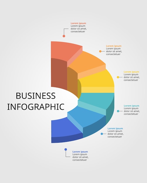 Vorlage für eine kreisdiagrammstufe für eine infografik zur präsentation für 6 elemente